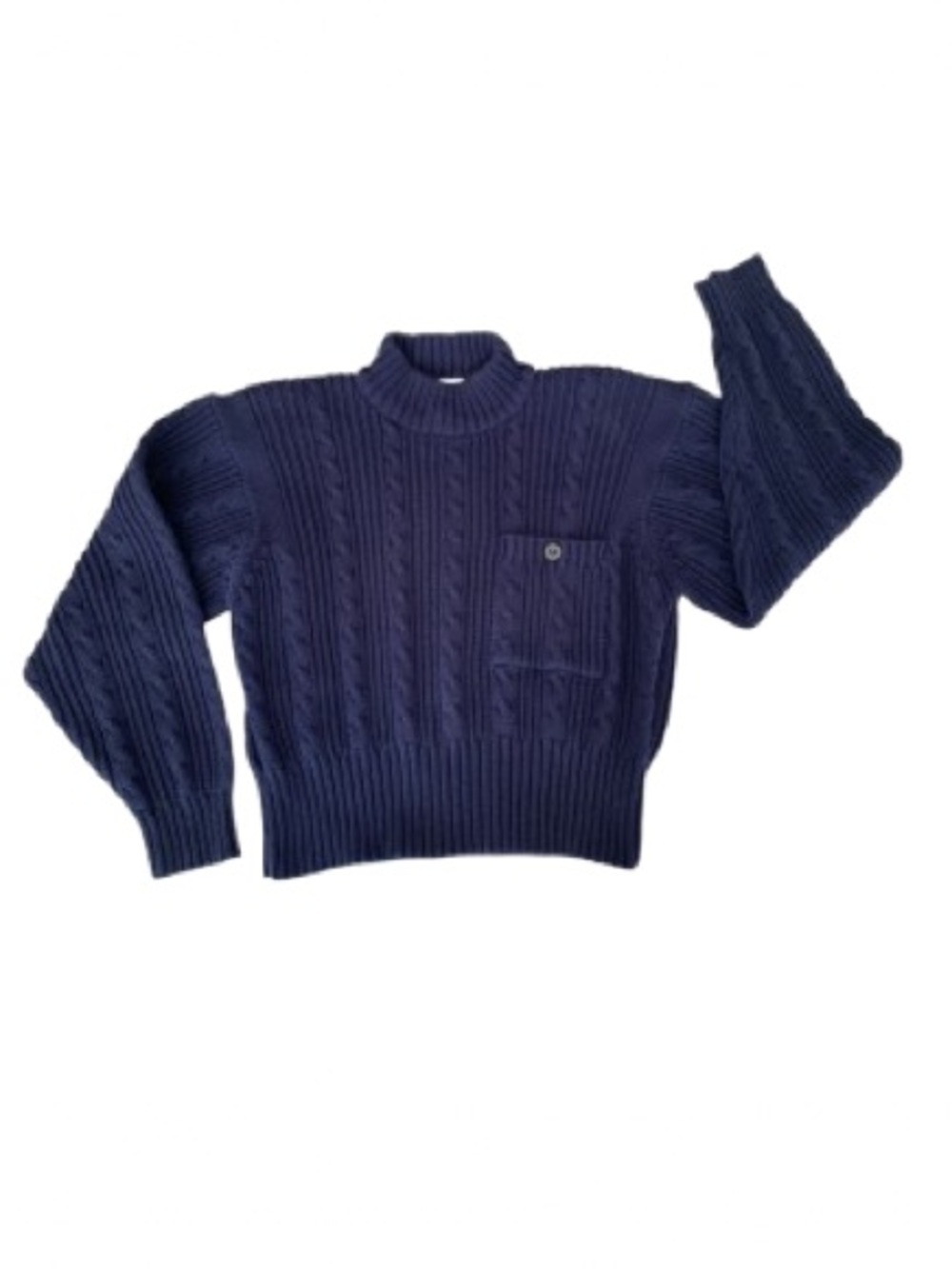 VTG Saddlebred Cropped Sweater Women Small Blue Cable Knit Shoulder Pads 80-90s